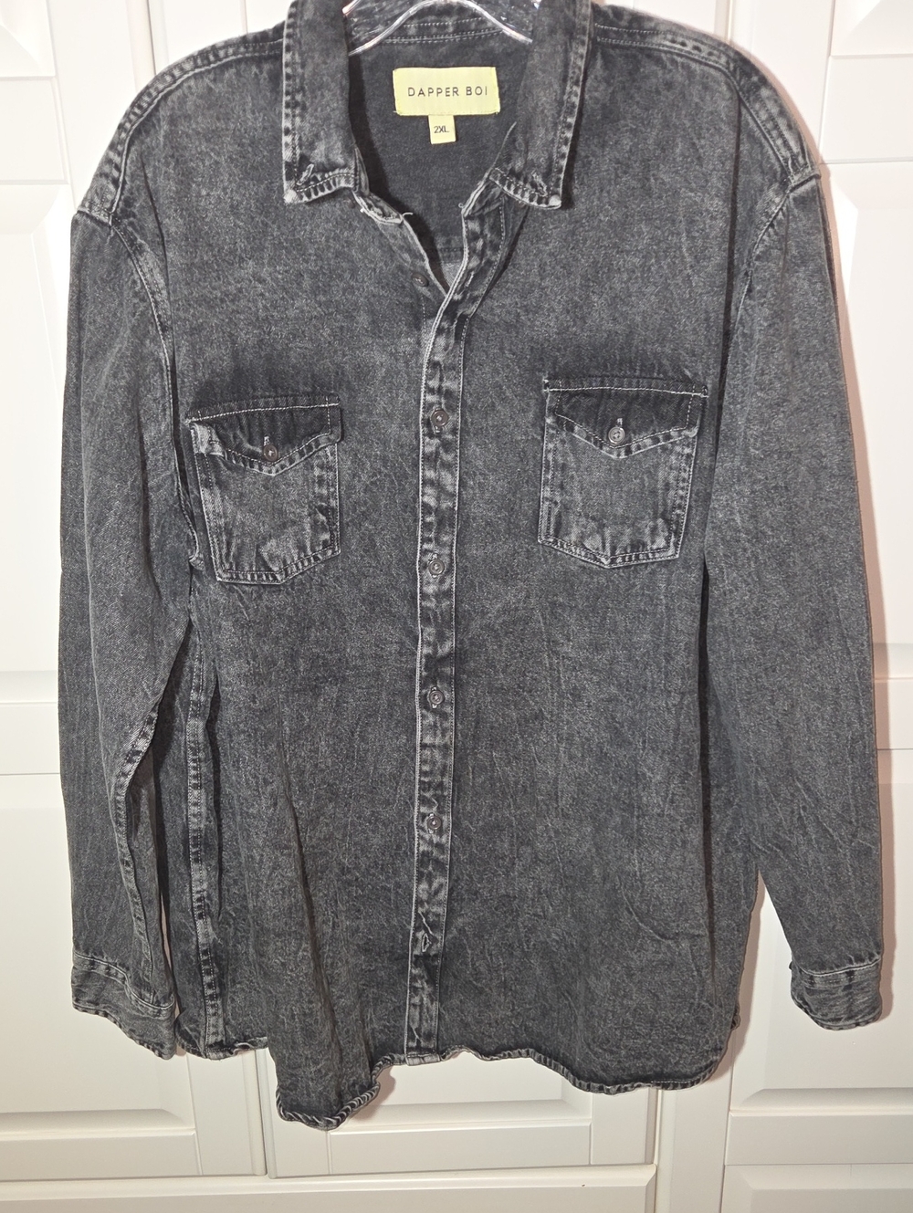 Dapper Boi Masc Women's Washed Gray-Black Denim Button-Down Shirt